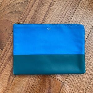 Celine Two-Tone Blue and Teal Leather Pouch Clutch